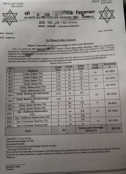 Class 10 Percentage Conversion Sample