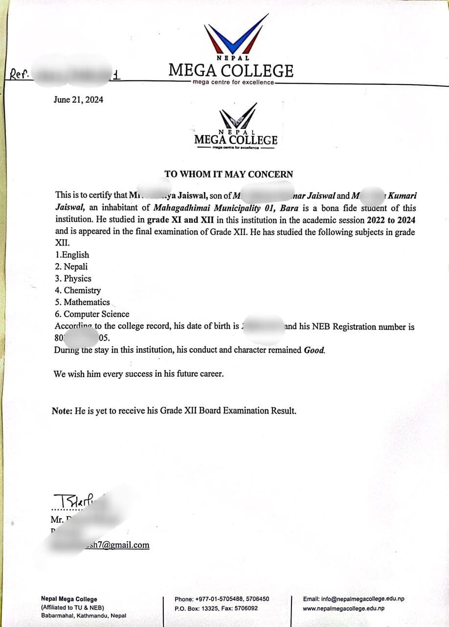 Class 12 Appearing Student Document Sample