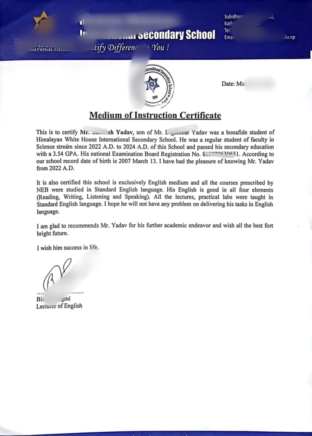 English as a Subject - Sample 1